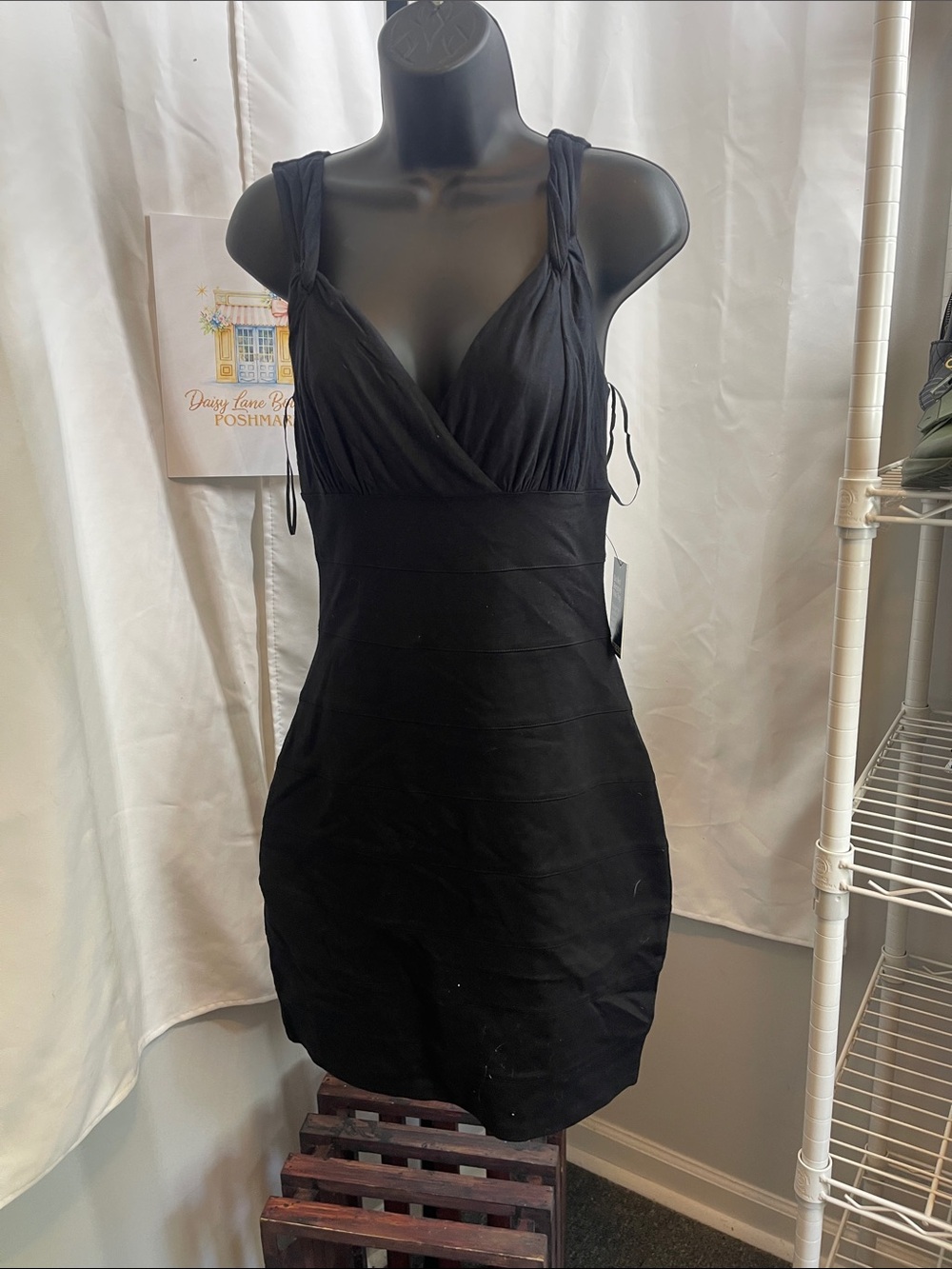 Express Black Midi Dress with Knot Shoulder Straps